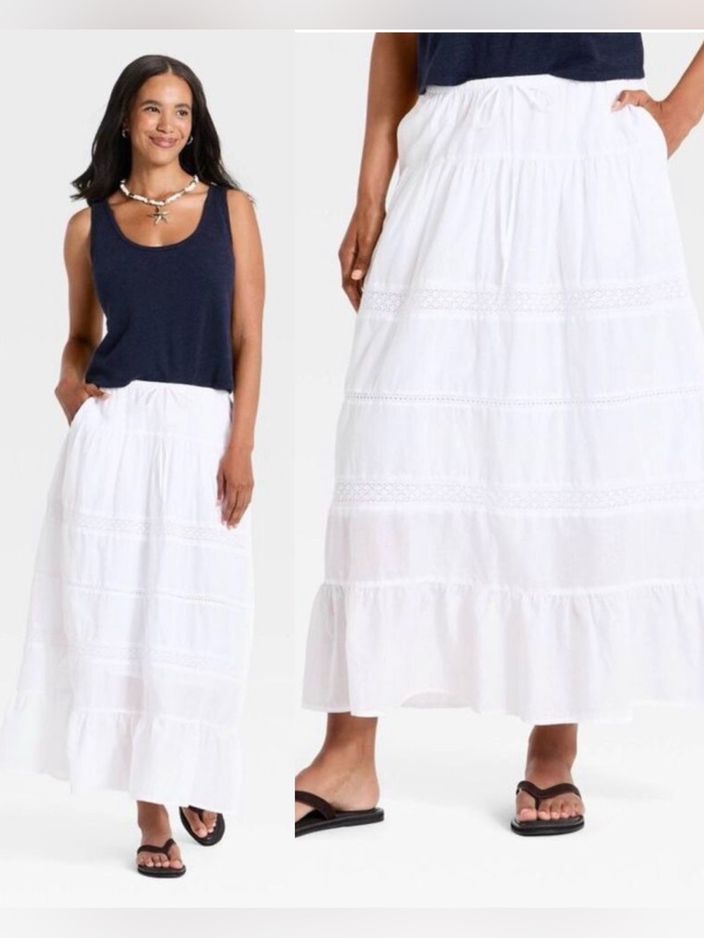 NWT Universal Thread Cotton Lace Tiered Maxi Skirt Cottagecore Prairie Boho,XS